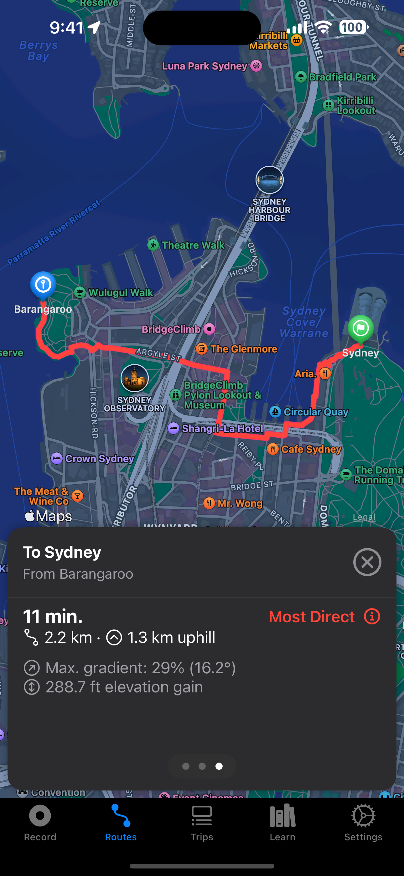 Virtuous Cycle route search screen